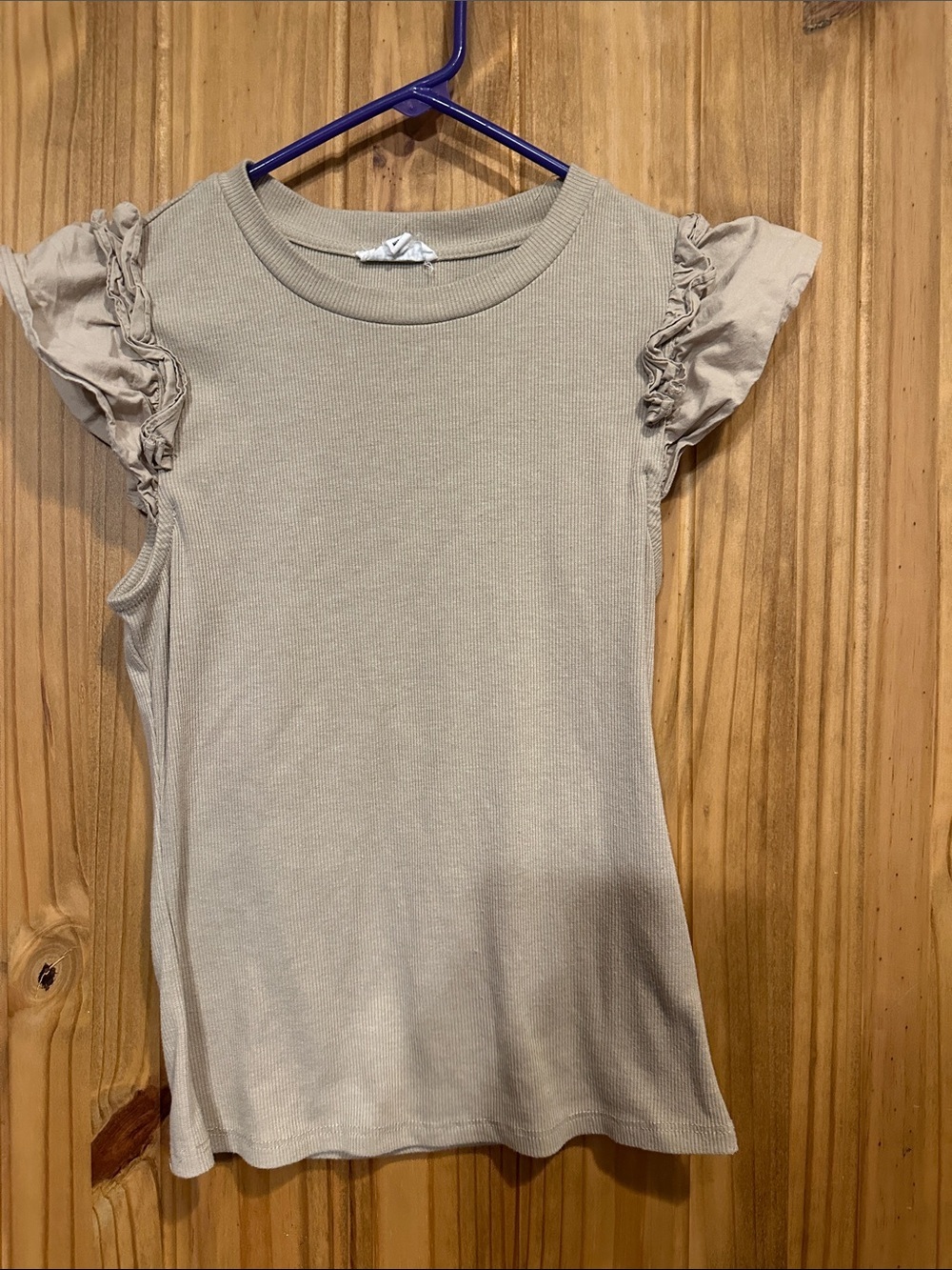 Lily Star Beige Ruffle Sleeve Short Sleeve Top